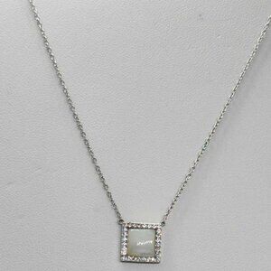 Brand New   Sterling Silver 925 Square shape with white opal Necklace